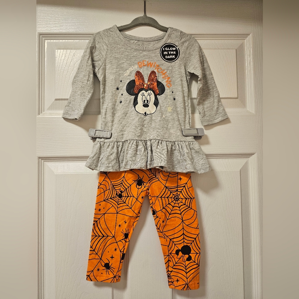NEW Minnie Mouse Halloween 2 Piece Set Girls 12 Months Glow in the Dark Gray